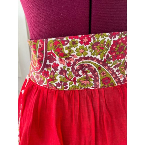 Vintage 1950s Half Apron Red Paisley Organza Cotton - Picture 3 of 9